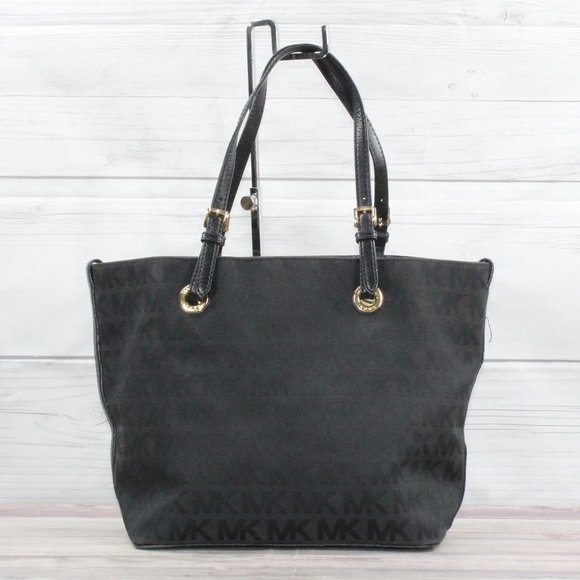 Michael Kors Handbags - Michael Kors Black Canvas Logo Tote Shoulder Handbag